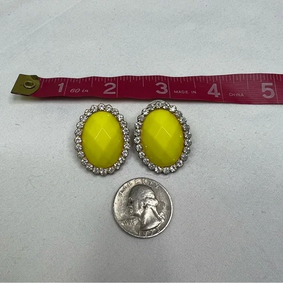 PLUNDER Yellow Oval Rhinestone Statement Stud Earrings - Picture 6 of 8
